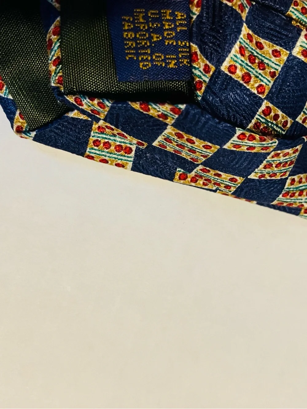 Ralph Lauren Navy Patterned Silk Tie - Blue and Gold geometric